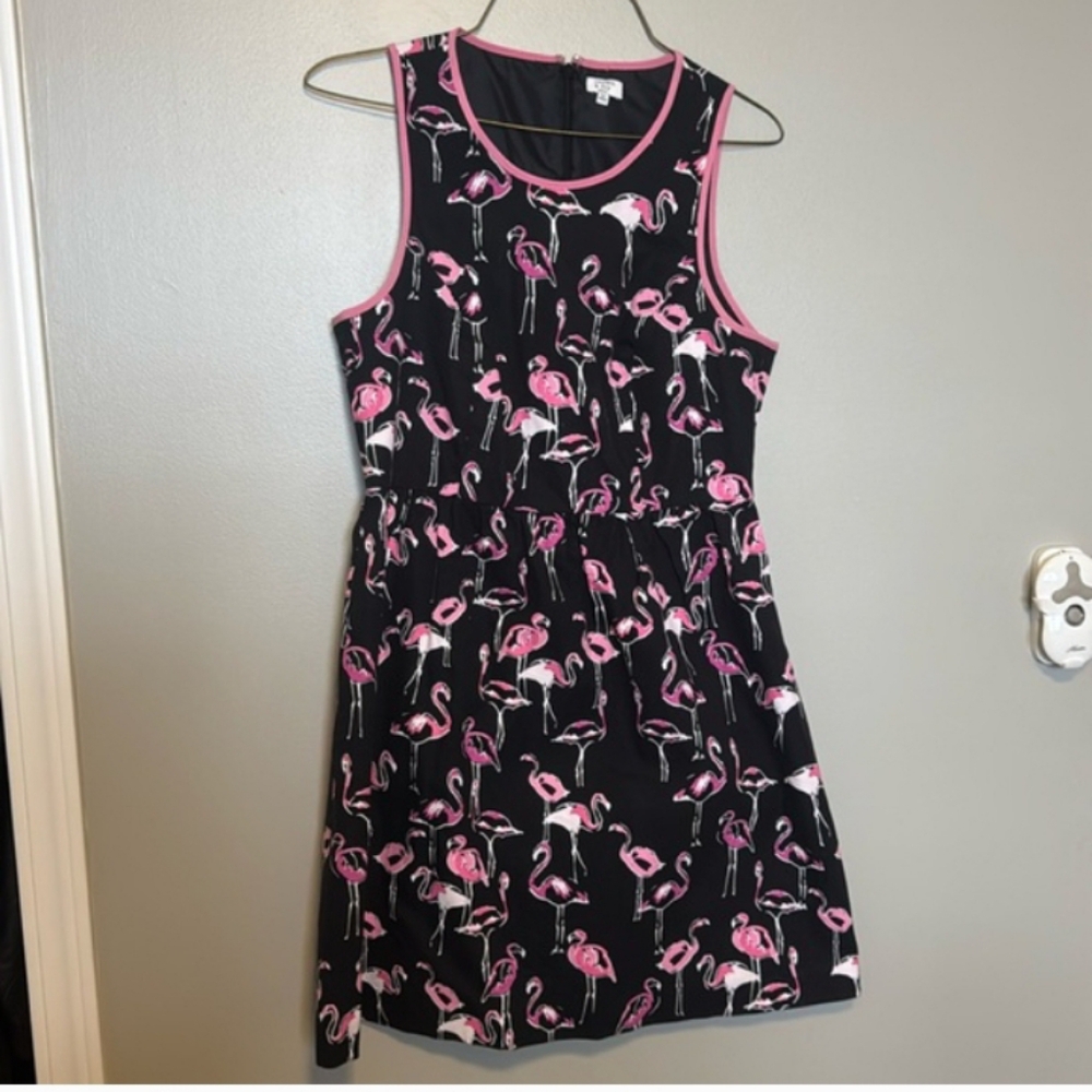 Crown & Ivy Black & Pink Flamingos Fit 'n Flare Dress Sz 6P NWOTÏ